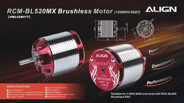 520MX Brushless Motor HML52M01 (1600KV/3527) - Kliknutm na obrzek zavete