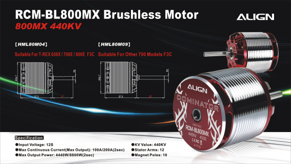 800MX Brushless Motor(440KV/4530) HML80M04 - Kliknutm na obrzek zavete