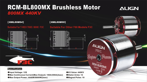 800MX Brushless Motor(440KV/4530) HML80M09 - Kliknutm na obrzek zavete