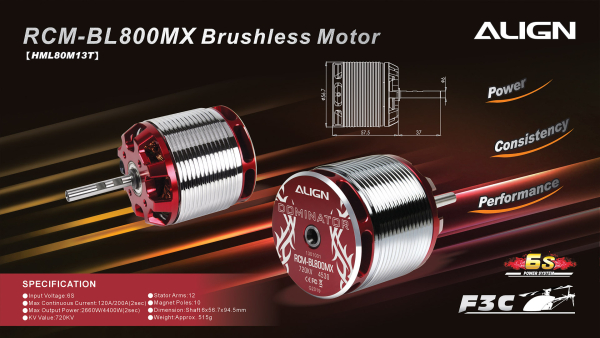 800MX Brushless Motor(720KV/4530) HML80M13 - Kliknutm na obrzek zavete