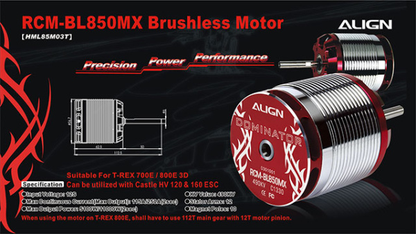 850MX Brushless Motor(490KV) HML85M03 - Kliknutm na obrzek zavete