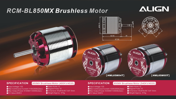 850MX Brushless Motor(540KV/4535) HML85M05 - Kliknutm na obrzek zavete