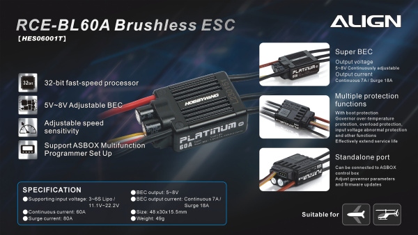 Regultor RCE-BL60A Brushless ESC HES06001 - Kliknutm na obrzek zavete
