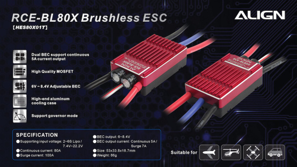 Regultor RCE-BL80X Brushless ESC HES80X01 - Kliknutm na obrzek zavete
